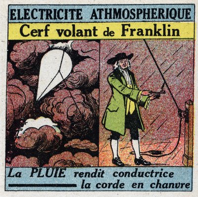 Atmosférický elektrit: Létající jelen Benjamina Franklina (1706-1790) v létě 1752. Anonymní ilustrace z roku 1925. Soukromá sbírka. od Anonymous Anonymous