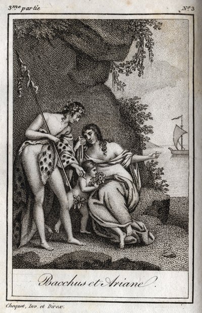 Bacchus et Ariane (Bacchus a Ariadne) Rytina z roku 1819 v „Lettres a Emilie sur la mythologie“ od Charlese Alberta Demoustiera (1760-1801). Soukromá sbírka. od Anonymous Anonymous