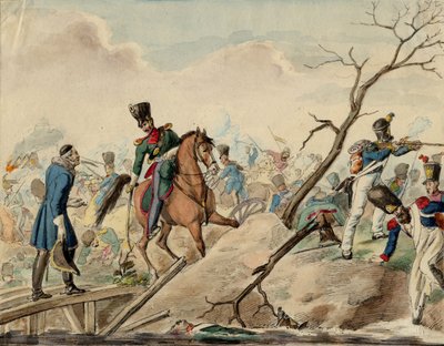 Bataille de Leipzig (bataille des Nations) - Epizoda z bitvy u Lipska - Anonym - 1813 - Akvarel na papíře - 16,2x20,8 - Soukromá sbírka od Anonymous Anonymous