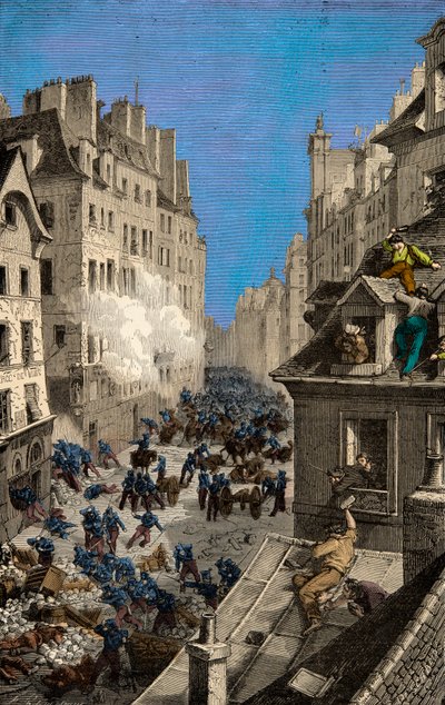Bitva u barikády Rue Saint Antoine v roce 1830, Rytina, soukromá sbírka od Anonymous Anonymous