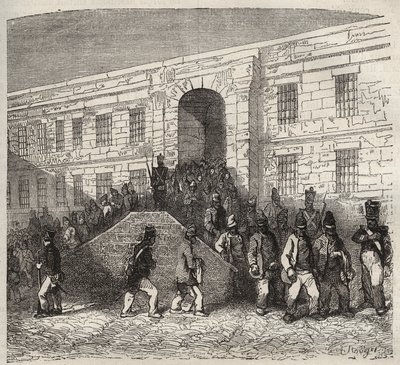 Brestská věznice v 19. století. Rytina do „Historie trestanců od jejich vzniku až po současnost“ (1877) od Pierra Zacconeho (1817-1895) (Colonia Penale - Trestná kolonie). Soukromá sbírka. od Anonymous Anonymous