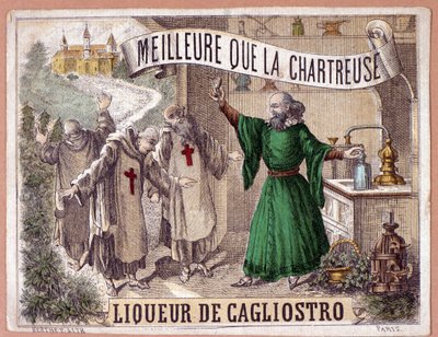 Likér Cagliostro vyrobený destilací aromatických bylin mnichy. chromolitograf 19. století. od Anonymous Anonymous