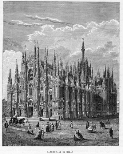 Katedrála v Miláně (Duomo, Milano), Itálie. rytina z roku 1859 v „“galeriích Evropy – Itálie““ od armengauda. Soukromá sbírka. od Anonymous Anonymous