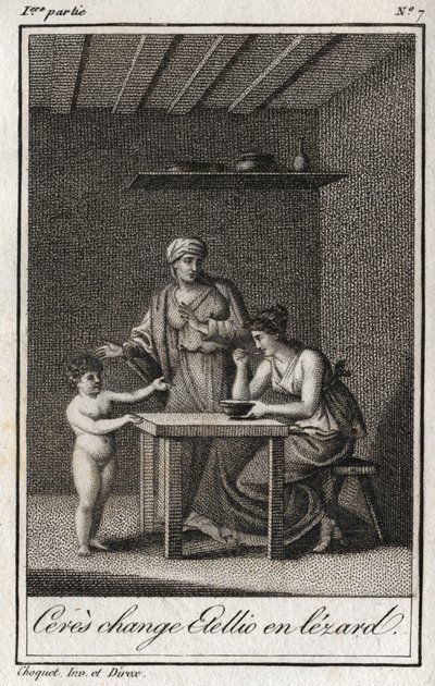 Ceres mění Stelliona na lezarda. Rytina z roku 1819 v „Lettres a Emilie sur la mythologie“ od Charlese Alberta Demoustiera (1760-1801). Soukromá sbírka. od Anonymous Anonymous