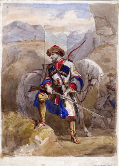 Chamil ou Imam Chamil - Imam Shamil (1797-1871) - Anonym - 1854 - Akvarel na papíře - 32x23 - Soukromá sbírka od Anonymous Anonymous