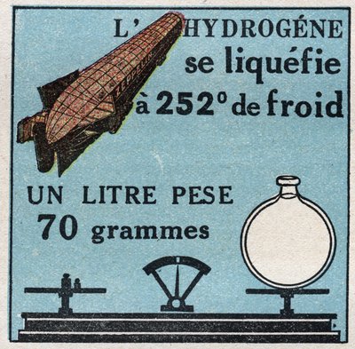 Změny skupenství: páry. Zkapalnění vodíku má 252 stupňů chladu. Anonymní ilustrace z roku 1925. Soukromá sbírka. od Anonymous Anonymous
