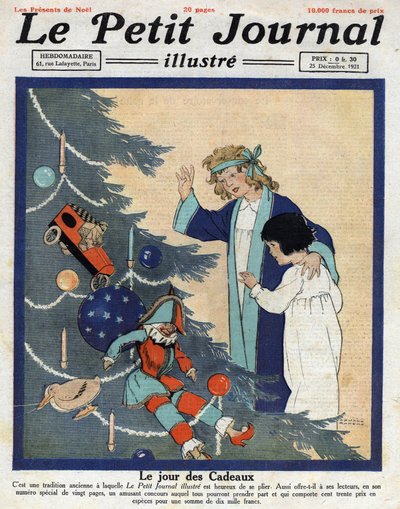 Vánoční večírek: děti objevují dárky u nohou vánočního stromečku. Ilustrace převzata z „“Le petit journal““ z 25. 12. 1921 Collection privee od Anonymous Anonymous