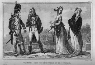 Kostým ve výkonné radě a na konzulátu. Rytina z roku 1859 v „“ Le Monde. Dějiny všech národů od nejvzdálenějších dob až po současnost“. od M. E. de Lostalot-Bachoue (Lostalot Bachoue). Soukromá sbírka. od Anonymous Anonymous