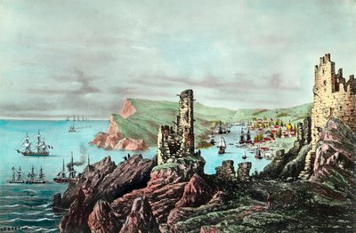 Krymská válka: pohled na přístav Balaklava na Krymu. Rytina kolem 1854-1855. Soukromá sbírka od Anonymous Anonymous