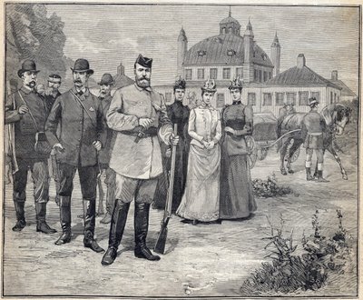 Odjel na lov ruského cara Mikuláše II. (1868-1918) do Fredensborgu v Dánsku. Rytina v „“Le Petit Parisien““ 1893. od Anonymous Anonymous