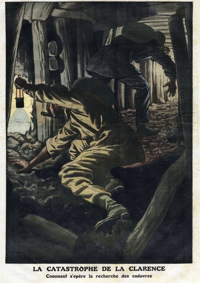 Katastrofa dolu Clarence (Nord pas de calais): Záchranáři se pokoušejí získat těla obětí výbuchu výbušniny. Ilustrace převzata z “” Le Petite Journal”” 22. 9. 1912 Soukromá sbírka. od Anonymous Anonymous
