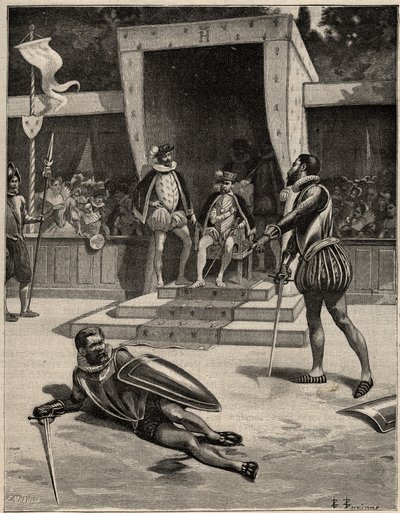 Duel mezi Francois de Vivonne de la Chataigneraie a Guy de Chabot, baron de Jarnac v Saint Germain en Laye, Francie 10. července od Anonymous Anonymous