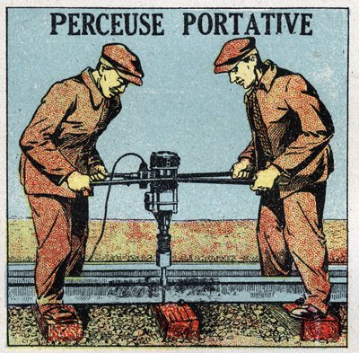 Elektrické nářadí: přenosná vrtačka. Anonymní ilustrace z roku 1925. Soukromá sbírka. od Anonymous Anonymous