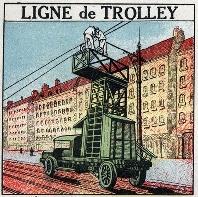 Elektrické tramvaje: trolejové vedení. Anonymní ilustrace z roku 1925. Soukromá sbírka. od Anonymous Anonymous