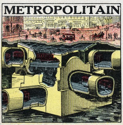 Elektrické tramvaje: příčný řez pařížskou zemí ukazující tratě Metropolitanu. Anonymní ilustrace z roku 1925. Soukromá sbírka. od Anonymous Anonymous