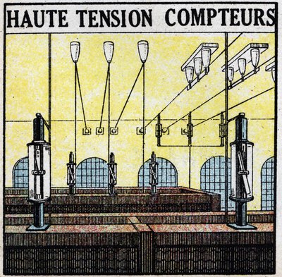 Elektrické vedení: elektroměry vysokého napětí. Anonymní ilustrace z roku 1925. Soukromá sbírka. od Anonymous Anonymous