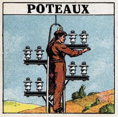 Elektrické potrubí: elektrické sloupy. Anonymní ilustrace z roku 1925. Soukromá sbírka. od Anonymous Anonymous