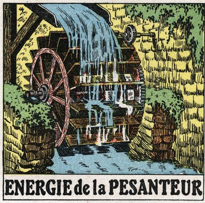 Gravitační energie: kolo vodního mlýna. Anonymní ilustrace z roku 1925. Soukromá sbírka. od Anonymous Anonymous