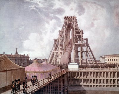 Vztyčení sloupu Alexandra I. na Palácovém náměstí (St. Petersburg). Malování ruské školy od Anonymous Anonymous