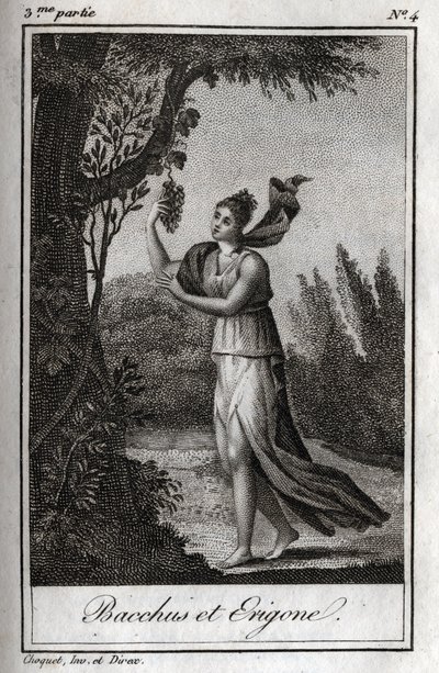 Erigo a Bacchus, rytina z roku 1819 v „Lettres a Emilie sur la mythologie“ od Charlese Alberta Demoustiera (1760-1801). Soukromá sbírka. od Anonymous Anonymous