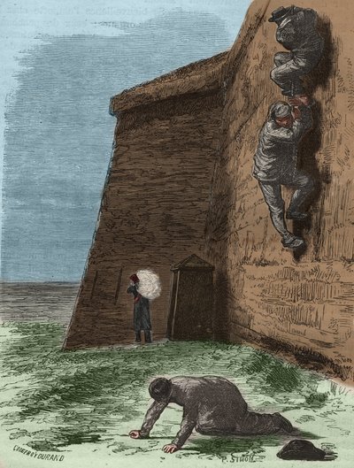 Útěk z vězení Rochefort v 19. století. Rytina do „Historie trestanců od jejich vzniku po současnost“ (1877) od Pierra Zacconeho (1817-1895) (Colonia Penale - Trestná kolonie). Soukromá sbírka. od Anonymous Anonymous