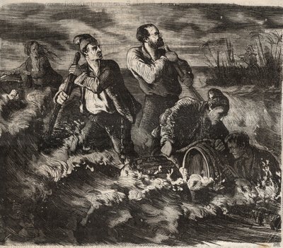 Útěk z vězení Belle-Ile-en-Mer (krásný ostrov na moři) v 19. století. Rytina do „Historie věznic od jejich vzniku až po současnost“ (1877) od Pierra Zacconeho (1817-1895) (Colonia Penale - Trestná kolonie) od Anonymous Anonymous