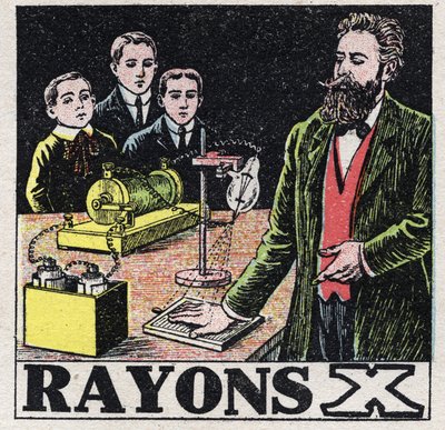 Éter (materiál): Rentgenové záření objevené německým fyzikem Wilhelmem Conradem Roentgenem nebo Roentgenem (1845-1923). Anonymní ilustrace z roku 1925. Soukromá sbírka. od Anonymous Anonymous