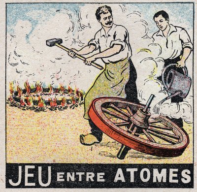 Éter (materiál): hra mezi atomy. Charrons dělá kolo. Anonymní ilustrace z roku 1925. Soukromá sbírka. od Anonymous Anonymous
