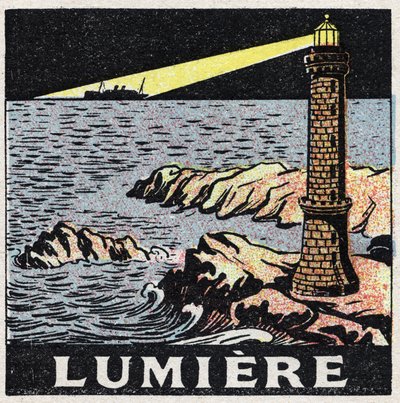 Éter (materiál): světlo majáku v noci. Anonymní ilustrace z roku 1925. Soukromá sbírka. od Anonymous Anonymous
