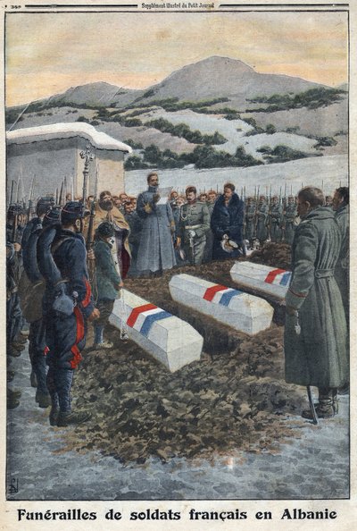 První světová válka 1914-1918 (válka 14-18). Pohřeb francouzských vojáků v Albánii. V „“Le Petite Journal“ od Anonymous Anonymous