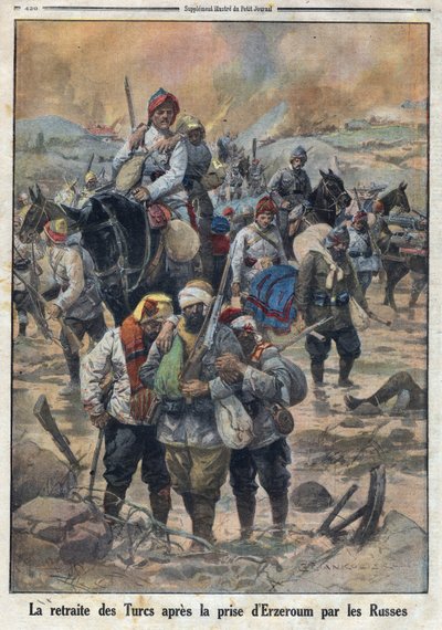 První světová válka 1914-1918 (válka 14-18). Ústup Turků poté, co Rusové dobyli Erzerum. V „“Le Petite Journal“ dne 27.2.1916. Soukromá sbírka od Anonymous Anonymous