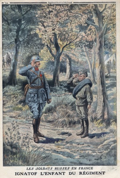 První světová válka 1914-1918 (válka 14-18). Mladý ruský voják Ignatof ve francouzském armádním pluku. V „“Le Petité Journal“ dne 21.05.1916. Soukromá sbírka od Anonymous Anonymous