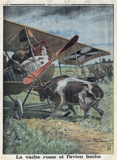 První světová válka 1914-1918 (válka 14-18). kráva v Rusku bránící německému armádnímu letounu v dechlazení. V “”Le Petite Journal””, dne 22.10.1916. Soukromá sbírka od Anonymous Anonymous