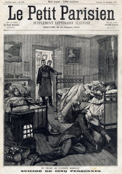 Pět sebevražd na Avenue Marceau v Paříži. V „“Le Peute Parisien““ dne 21.11.1897. Soukromá sbírka od Anonymous Anonymous