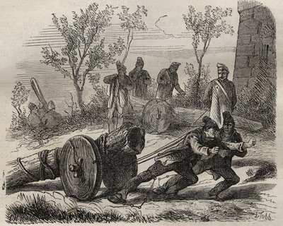 Forcats bucherons v Toulon Bagne v 19. století. Rytina do „Historie trestanců od jejich vzniku až po současnost“ (1877) od Pierra Zacconeho (1817-1895) (Colonia Penale - Trestná kolonie). Soukromá sbírka. od Anonymous Anonymous
