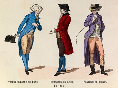 Zleva doprava: Mladý elegán ve frac; Měšťan ve smutku a koňském obleku v roce 1786 - soukromá sbírka od Anonymous Anonymous