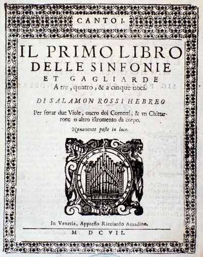 Frontispis První knihy symfonií a sil od Salomone Rossi od Anonymous Anonymous