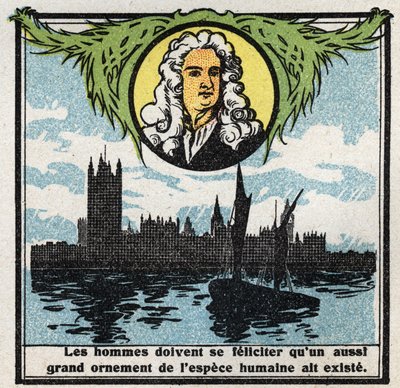 Gravitace: portrét Isaaca Newtona (1642-1727), který objevil zákony gravitace (gravitu). Anonymní ilustrace z roku 1925. Soukromá sbírka. od Anonymous Anonymous