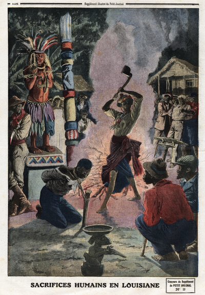 Lidské oběti v Louisianě. Rytina v „“ Le petit Journal““, dne 21. 4. 1912. Soukromá sbírka. od Anonymous Anonymous