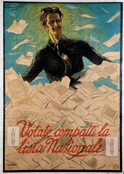 Italský propagandistický plakát, který nabádá italské lidi, aby si vybrali národní seznam Benita Mussoliniho od Anonymous Anonymous