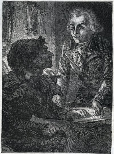 Jean-Paul (Jean Paul) Marat (1743-1793) s Maxmiliánem od Robespierra (1758-1794). Rytina z roku 1866 v „Histoire de la Revolution francaise““ od Adolphe Thierse. Soukromá sbírka. od Anonymous Anonymous