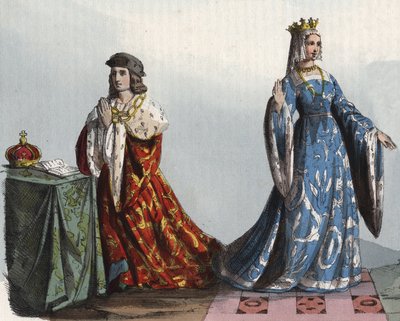 Anglický král Jindřich VI. a jeho královna choť Margaret z Anjou - Jindřich VI. Anglický (1421 - 1471) a Margarita z Anjou (1429 - 1482) - rytina z „“ Zvyky a obyčeje všech národů vesmíru. To je historie vlády, zákonů, mil od Anonymous Anonymous