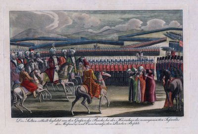 ""Osmanský sultán Selim III. (1761-1808) hodnotí svou novou pěchotu"" Anonymní rytina 1806 Soukromá sbírka od Anonymous Anonymous