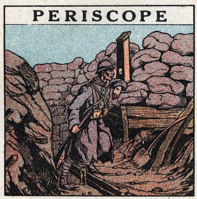 Odraz světla: periskop používaný v zákopu Chlupáčem během první světové války (1914-1918). Anonymní ilustrace z roku 1925. Soukromá sbírka. od Anonymous Anonymous