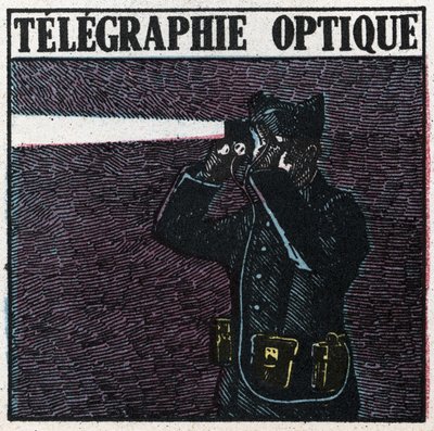 Světelné signály: optická telegrafie. Anonymní ilustrace z roku 1925. Soukromá sbírka. od Anonymous Anonymous