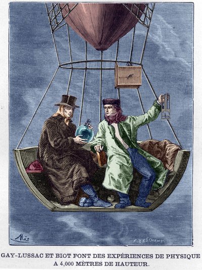 Louis-Joseph Gay-Lussac (Louis Joseph Gay Lussac) a Biot provádějí fyzikální experimenty ve výšce 4 000 metrů - v „Album de la Science; věhlasní vědci; Velké objevy “”” 1896. od Anonymous Anonymous