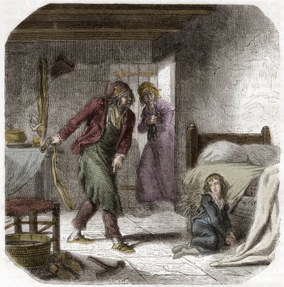 Ludvík XVII (1785-1795) v chrámu se svým geoliérem, obuvníkem Antoinem Simonem - Rytina v „Histoire des Girondins““ od Alphonse de Lamartine (1790-1869) 1865-1866 - soukromá sbírka od Anonymous Anonymous
