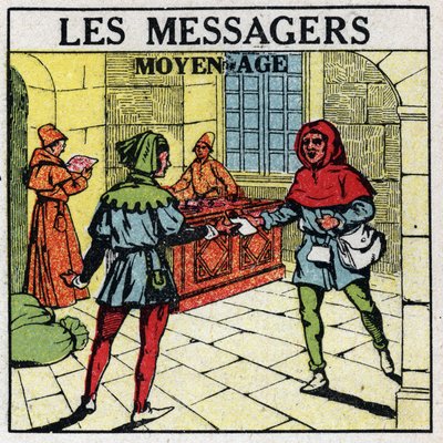 Mail: Poslové ve středověku. Anonymní ilustrace z roku 1925. Soukromá sbírka. od Anonymous Anonymous