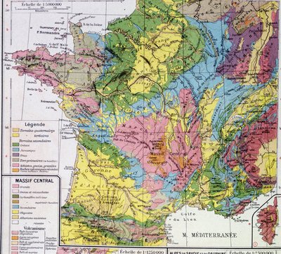Mapa Francie: Geologická Francie - v „“ Atlas scolaire““ od Anonymous Anonymous