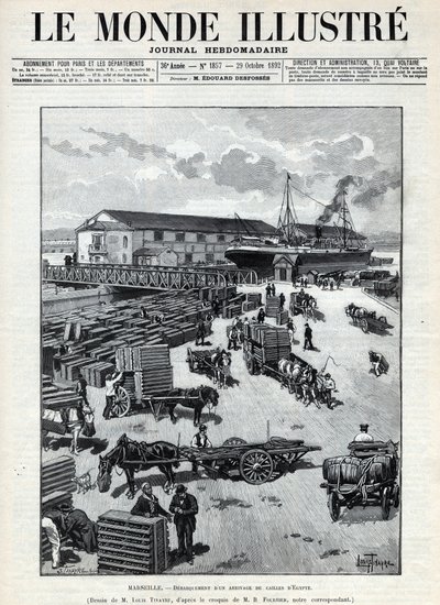 Námořní obchod: štěkot příchodu křepelek z Egypta do přístavu Marseille. Noviny. Rytina v „Le monde illustree““ z roku 1892. Soukromá sbírka. od Anonymous Anonymous